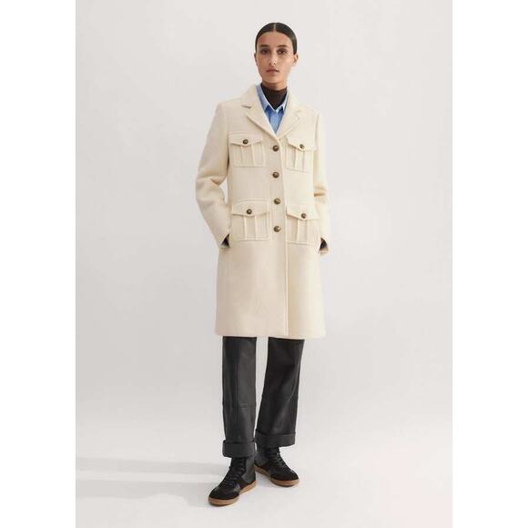 ME+EM Wool-Blend Military A-Line Coat in Natural (Size US 8) - Picture 1 of 14